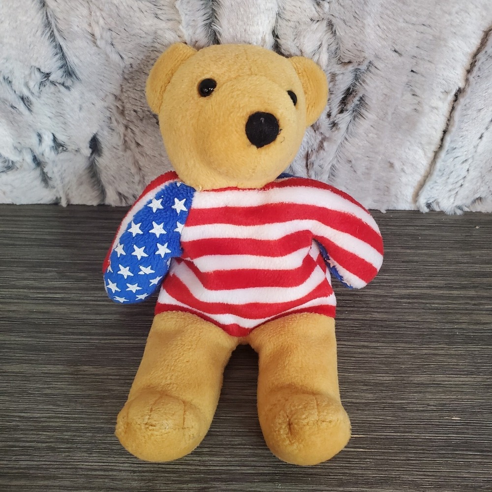 Planet Plush "Freedom" 4th of July Bear Patriotic US Flag‎ Beanie Bear